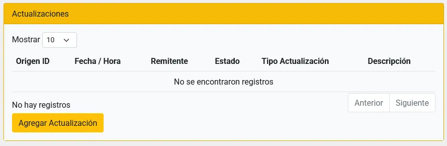Botón Agregar Actualización