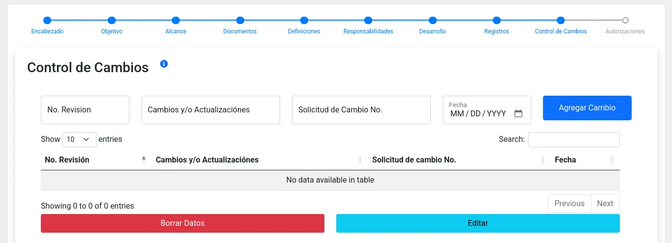 Control de cambios