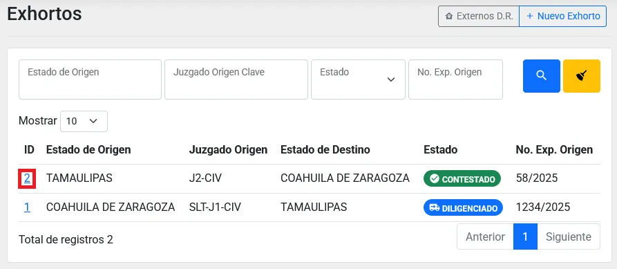 Listado Exhortos